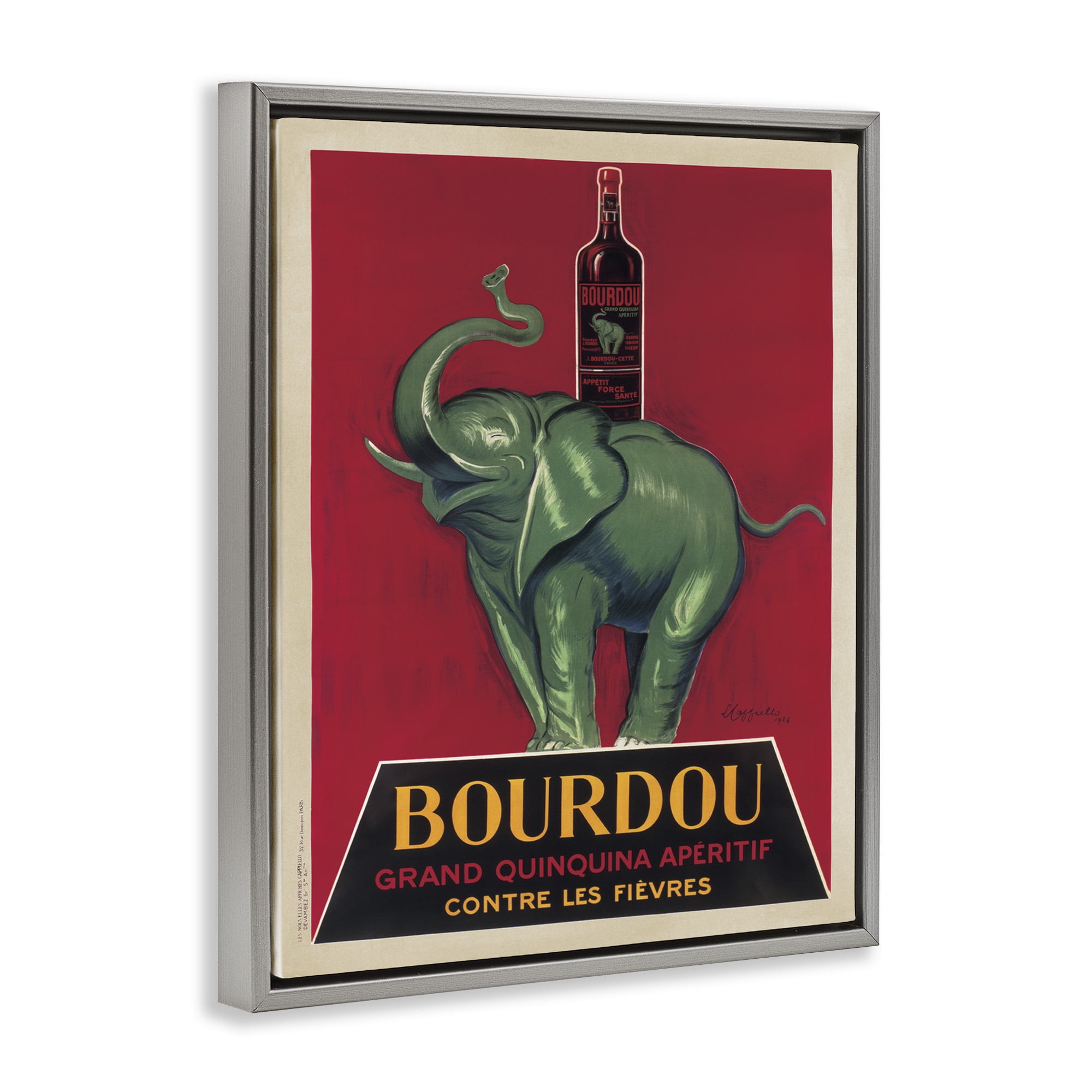 Stupell Industries Bourdou Vintage Elephant Advertisement Food & Beverage Painting Gray Floater Framed Canvas Art Print Wall Art, 25 x 31