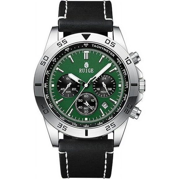RUIGE Men's Watch Fashionable Men's Multi functional Watch Waterproof Glow Leather Strap Wrist Watch
