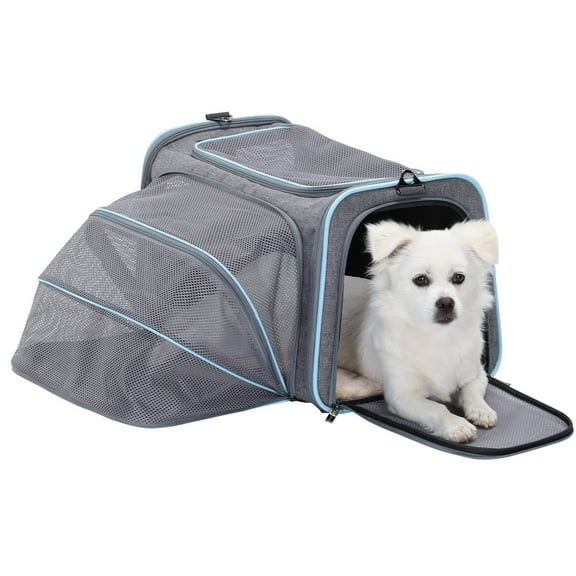 Petsfit Expandable Pet Carrier, 19x12x12 inches Soft-Sided Portable Cat Carrier Dog Carrier, with Removable Plush Mat, Locking Safety Zippers and Pockets