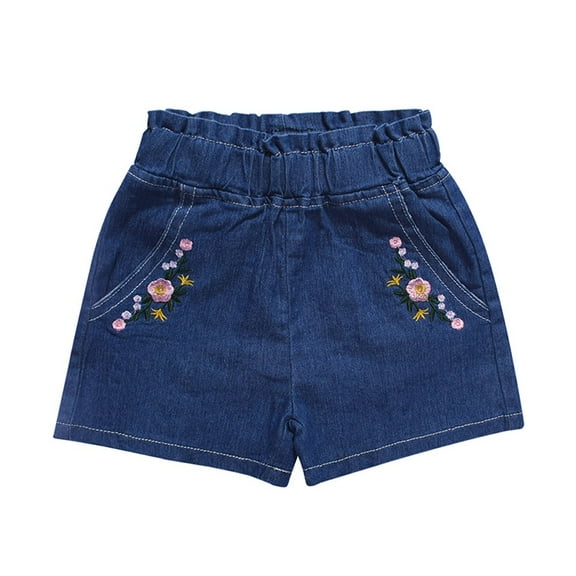 XBASW 2-7T Girls Embroidery Jeans Shorts for Kids Baby Summer Elastic Waist Denim Shorts Pants