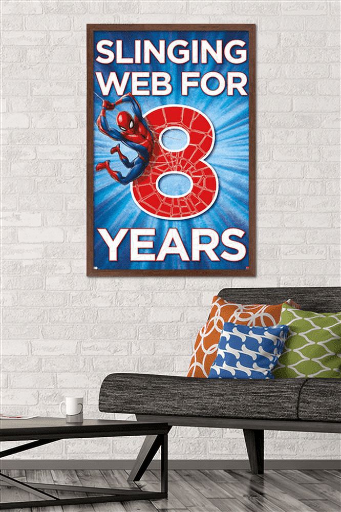 Marvel Spider-Man - Happy 8th Birthday Wall Poster, 22.375" x 34", Framed