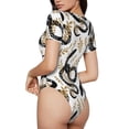 thumbnail image 3 of Daiia Snake print Women's Crew Neck Short Sleeve Bodysuit Fashion Tops Fit Casual Basic Extender Bodysuit-Small, 3 of 9