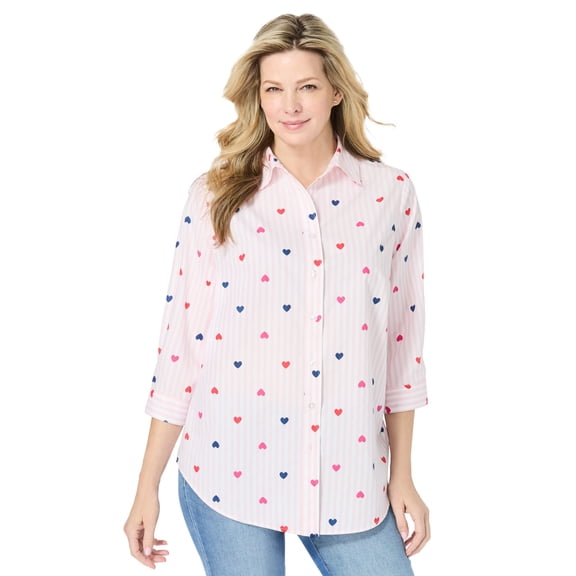 Woman Within Plus Size Perfect Three Quarter Sleeve Button-Down Tunic