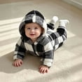 thumbnail image 6 of Lenpel Newborn Baby Onesies Fall Winter Plaid Fleece Long Sleeve Rompers Full Zip Hooded Thermal Bodysuits(Black,3-6Months), 6 of 7