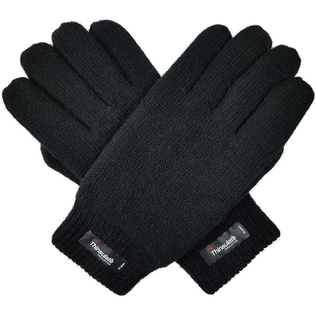 Bruceriver Men Pure Wool Knit Gloves with Lining and Elastic Rib Cuff