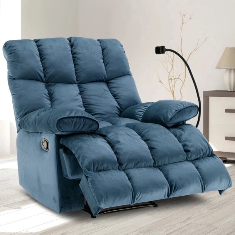 Oversized Recliner Chair 350 lb Weight Capacity, Home Oversized Velvet Manual Chair Recliner Overstuffed Arms and Back for Home Theater Living Room Green
