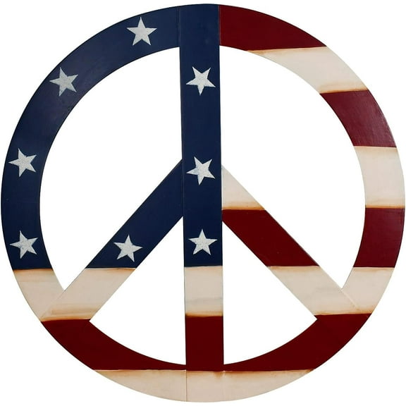 Patriotic American Flag Metal Peace Sign, Decorative Metal Hanging Peace Sign Wall Decor Star And Stripes Peace Sign Wall Art for Home Door Wall (16 inch , Red White Blue)
