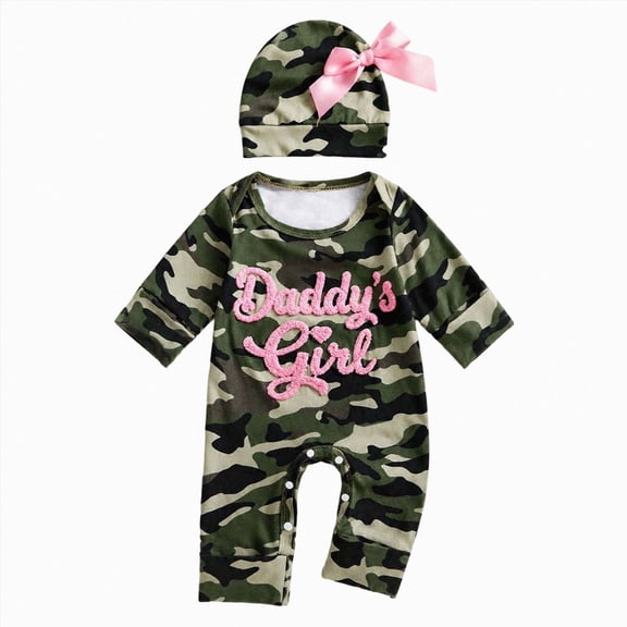 CAICJ98 Daddys Girl Baby Outfit Camouflage Long Sleeve Romper Jumpsuit with Headband Newborn Coming Home Outfit Fall Winter Clothes,Size 3-6 Months