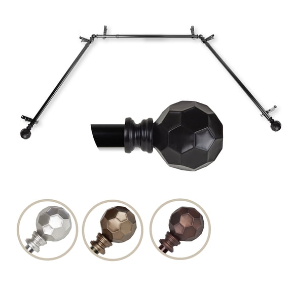 Ludmila 13/16" Bay Window curtain rod 20"-36", 38"-72" - Black,(ABay-90-2)