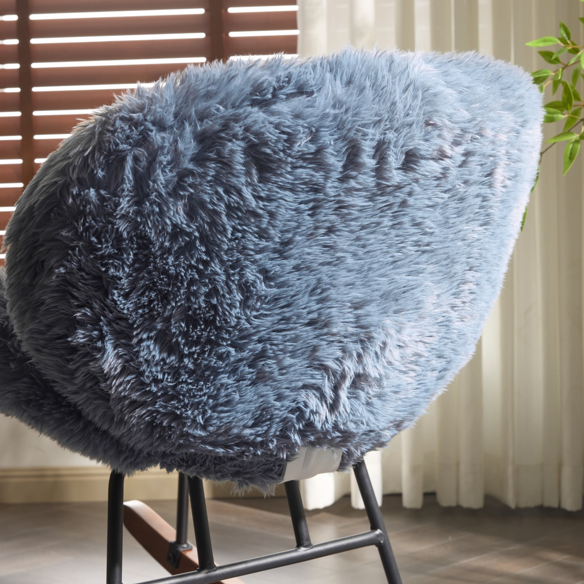 UBesGoo Nursery Rocking Chair, Modern Accent Chair with Padded Seat and Wooden Metal Frame, Long Pile Fabric Upholstered Glider Rocker, Comfy Nest Style, Blue
