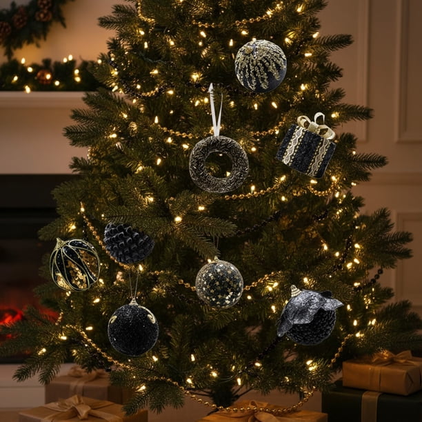 Christmas Decoration Black And Gold Pendant Eight-piece Set Christmas Foam Ball Christmas Tree Decoration Combination Pack