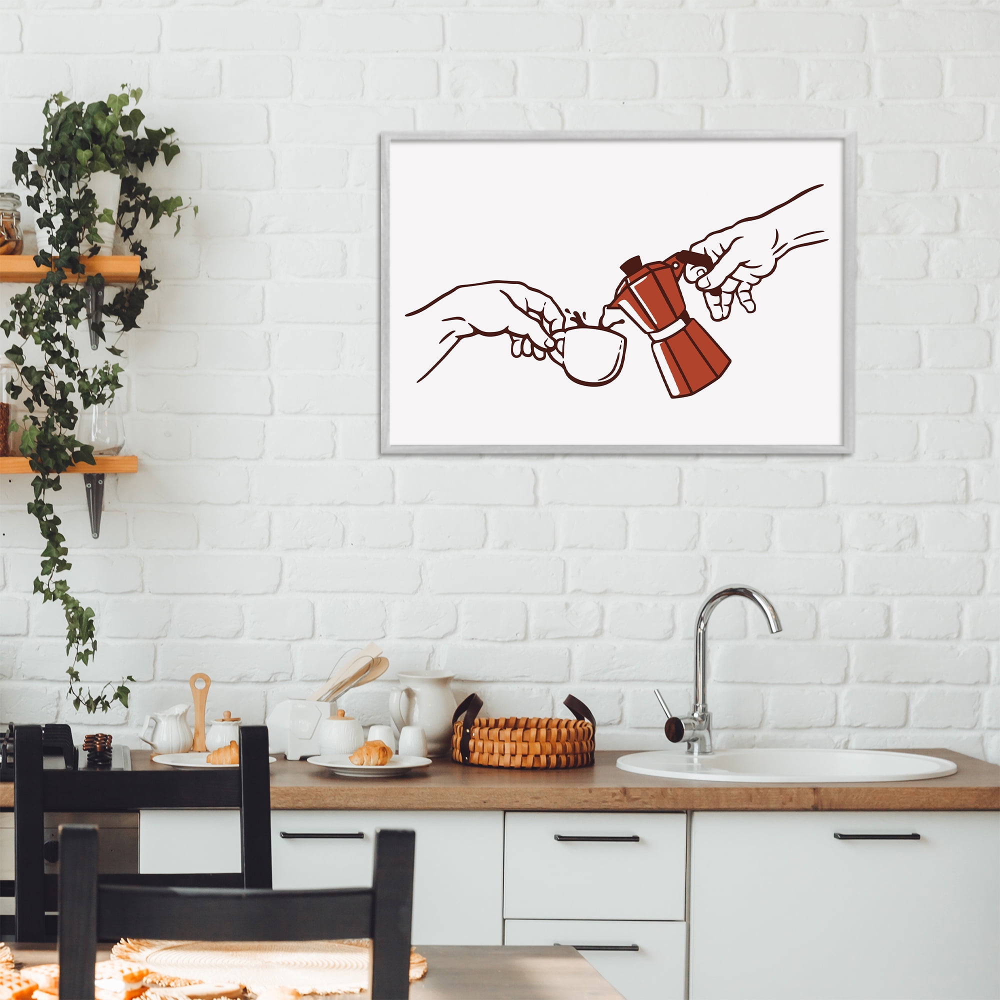 Stupell Industries Creation Of Coffee Classic Parody Gray Framed Giclee Art, design by Tobe Fonseca
