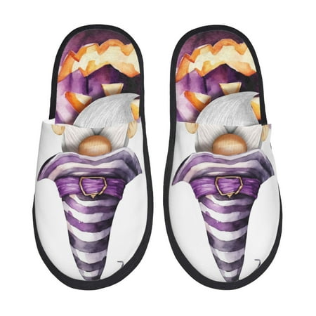 Balery Halloween Gnome With Pumpkins Slient Indoor Furry Fleece Comfort House Shoes Soft Non-Slip Home Shoes Cotton slippers House Slippers-- Medium