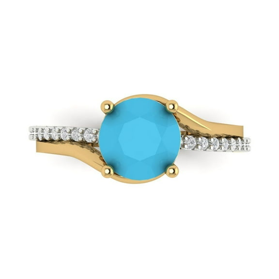 1.71 ct Round Cut Simulated Turquoise Solitaire with Simulated Diamond Accents 18K White/Yellow Gold Womens Engagement Ring