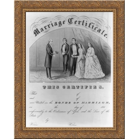 Marriage certificate 24x20 Gold Ornate Wood Framed Canvas Art by Currier and Ives