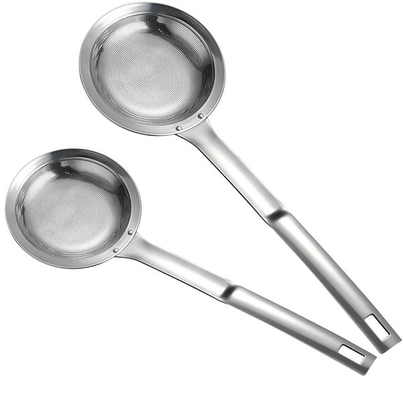2 Pcs Stainless Steel Slotted Spoon Set, Food Strainers for Skimming and Draining, Includes 10 cm/3.94 in and 12 cm/4.72 in Strainers, Ideal for Hot Pot and Kitchen Use