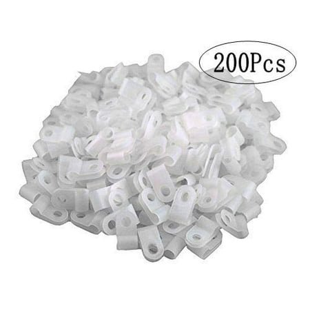 XLX 200pcs White Nylon R-Type Cable Clamp Fastener for 1/8 Inch (3.2mm) Dia Wire Tube (Plastic Wire Cord Clip Fixer)