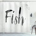 thumbnail image 1 of Fishing Theme Shower Curtain, Fish Writing in Watercolor Style on Dusty Background Abstract Art, Fabric Bathroom Set with Hooks, 69W X 75L Inches Long, Dark Grey Pale Grey, by Ambesonne, 1 of 3
