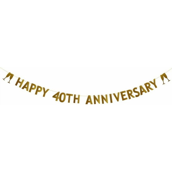 Gold Glitter Happy 40th Anniversary Banner,40th Wedding Anniversary Party Decorations Supplies, Pre-Strung, Gold Glitter Paper Garlands Backdrops,Letters Gold Happy 40TH Anniversary