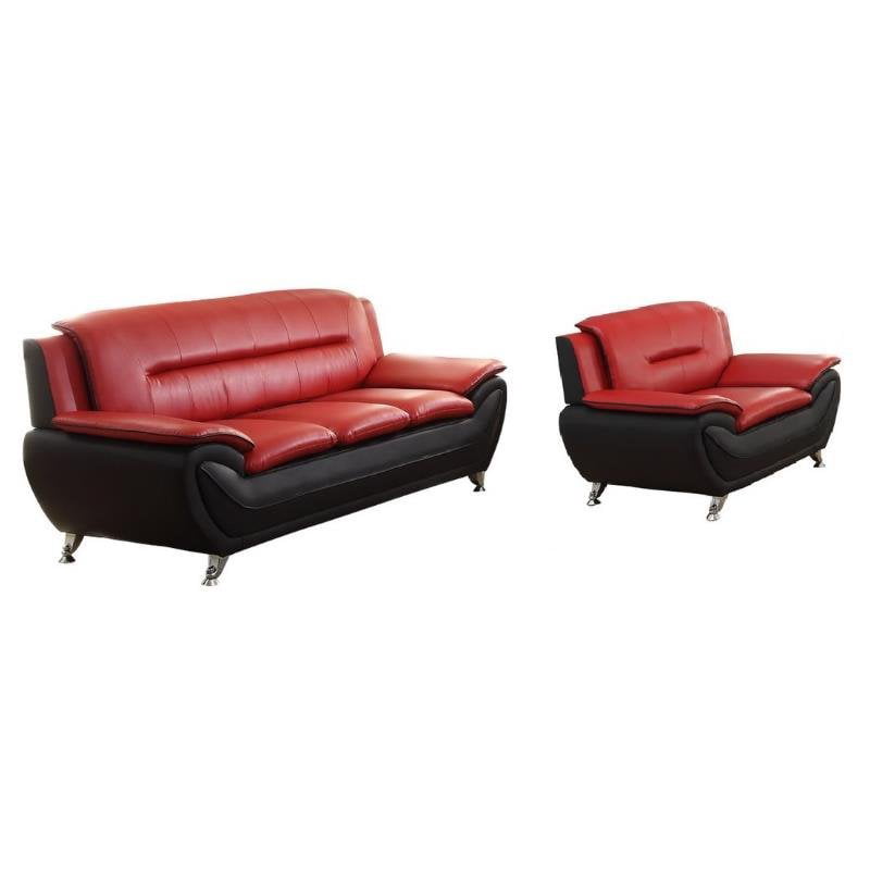 2 Piece Faux Leather Living Room Set, Red Living Room Set Leather