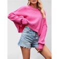 thumbnail image 4 of Women's Sweater Fall Crew Neck Batwing Sleeve Pullover Sweaters Rose Red L, 4 of 10