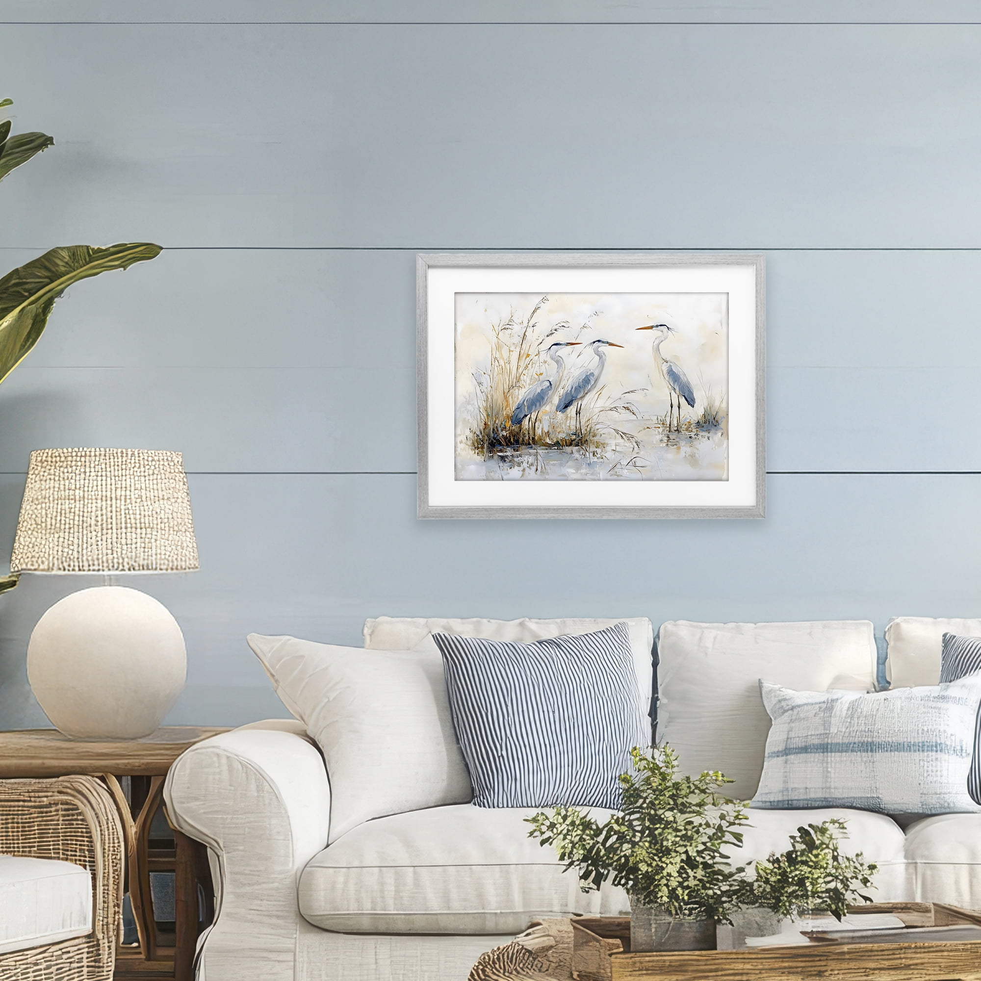 Stupell Industries Blue Heron Trio in Wetlands Gray Framed Print Under Glass, design by LSR Design Studio