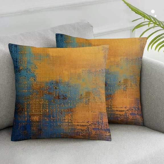 JRXY  2pcs Throw Pillow Covers Vintage Abstract Blue and Orange Messy Rust Painting Decorative Pillow Cases Home Decor Standard Square 2pcs Pillowcases White