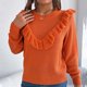 thumbnail image 1 of Suéter de cuello redondo para mujer, moda de invierno, informal, cuello redondo, elegante, color sólido, con volantes, manga larga, suéter, blusa de poliéster para mujer, 1 of 9