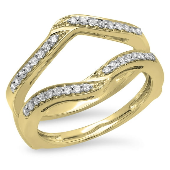 0.30 Carat (ctw) 18K Yellow Gold Round Diamond Ladies Anniversary Wedding Band Enhancer Guard Double Ring 1/3 CT