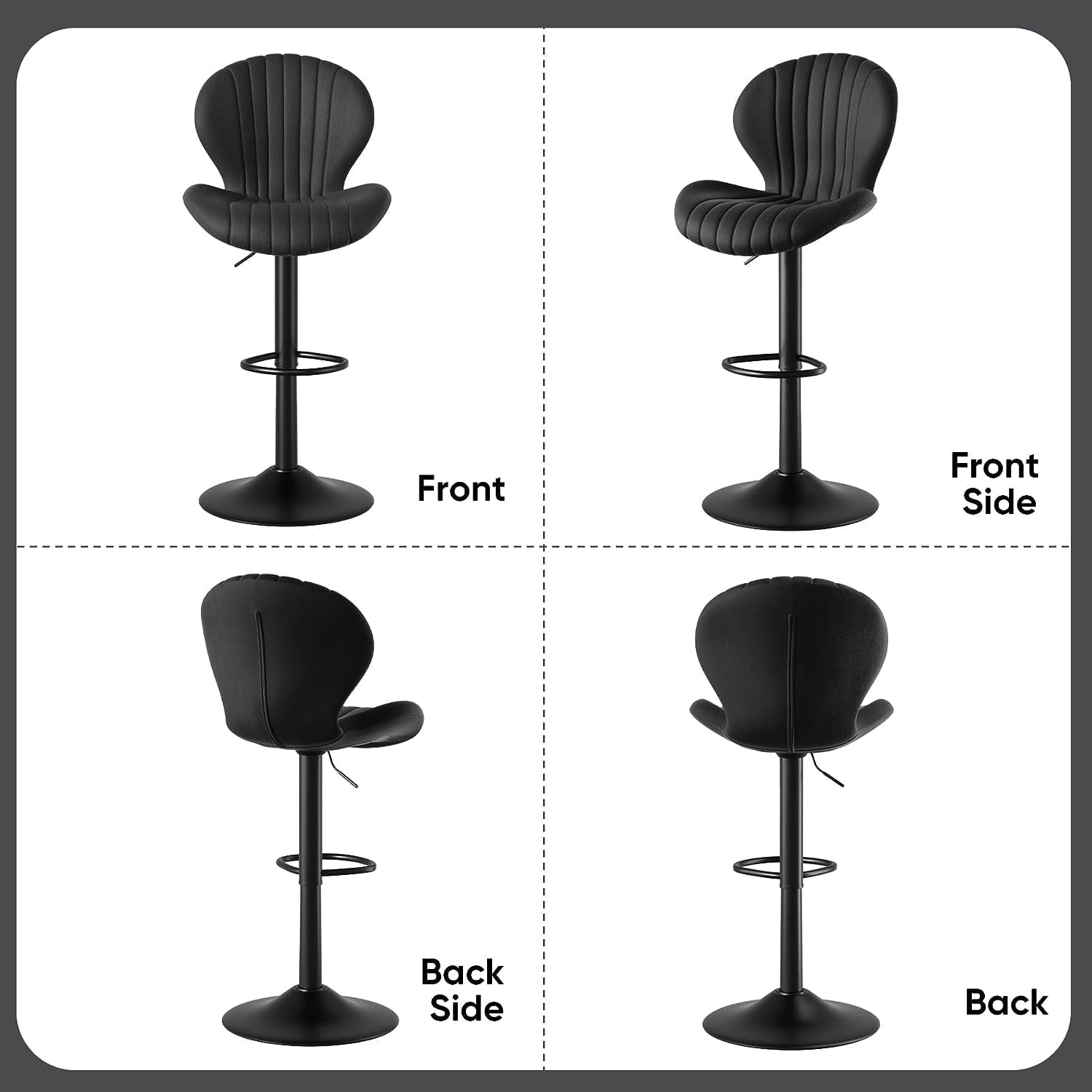 Hawsaiy Bar Stools Set of 2, Modern Swivel Bar Chairs with Mid Back and Adjustable Seat Height,Blcak