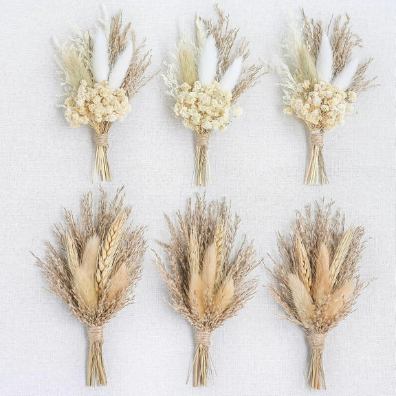Natural Dried Flower Bouquet Set of 6, Boho Wedding Flower Bouquets, Mini Dry Flower Bouquet for Small Vase, Table Centerpieces
