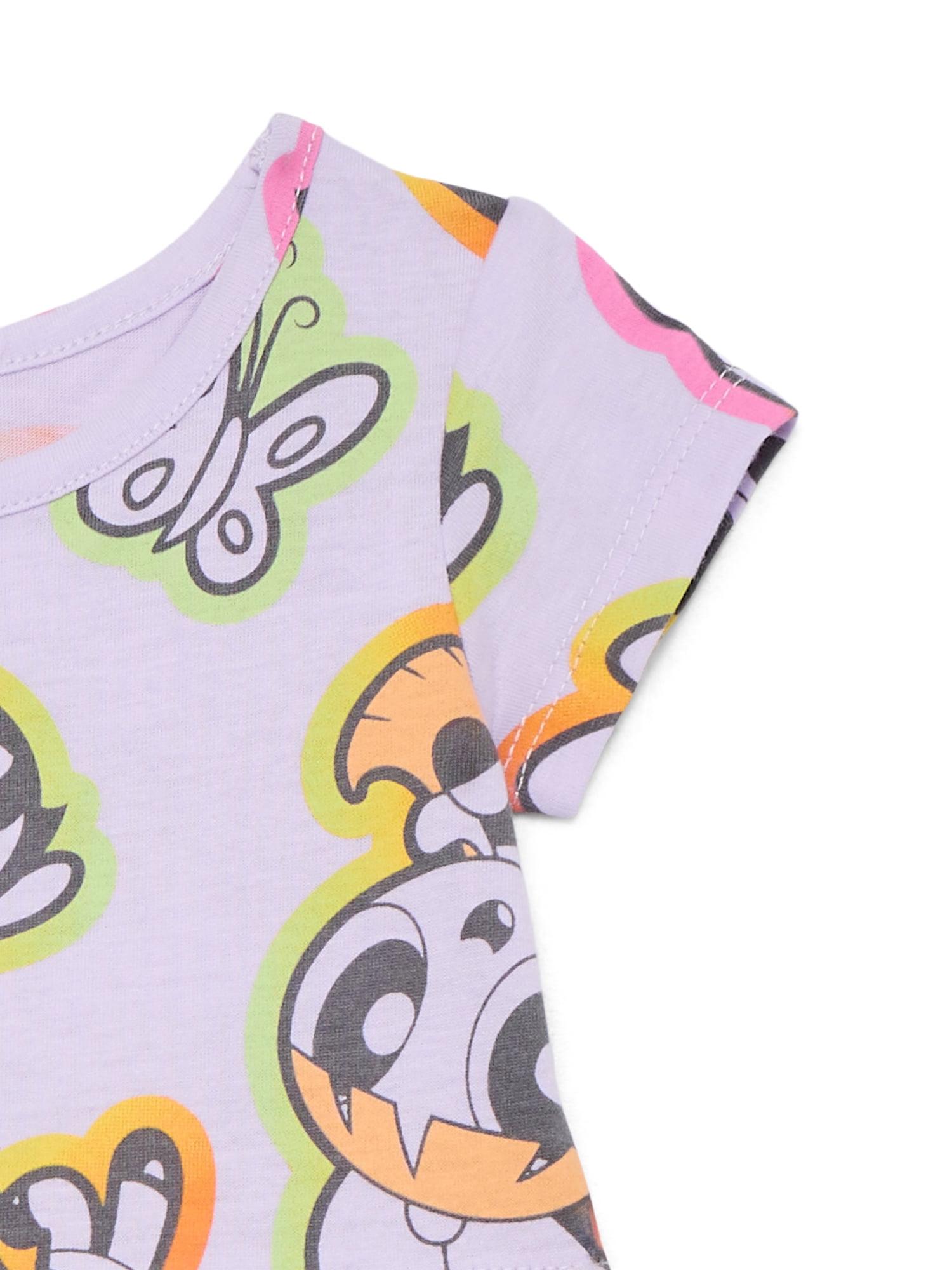 Powerpuff Girls Toddler Girl Allover Print Dress with Short Sleeves, Sizes 12M-5T