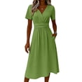 thumbnail image 6 of ClodeEU Women's V Neck Short Sleeve Midi Dress,Casual High Waist A Line Flowy Dress Green,Women's Plus S, 6 of 7