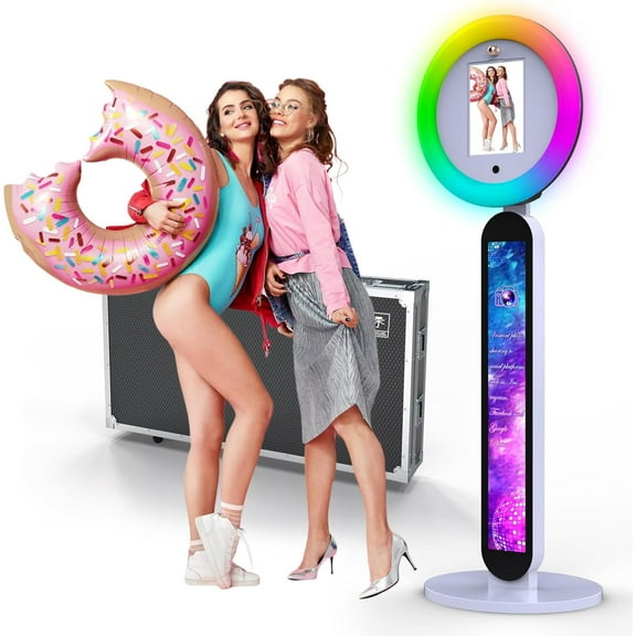 FOOTIELD Photo Booth Machine,Portable Photo Booth Compatible with Any I Pads 10.2", 10.9", 12.9", Photo Booth Shell Stand with RGB Ring Light Photo Booth Software Control for Party and Wedding, Fligh