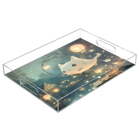 

Acrylic Tray 15.7*11.8*1.9 Inch Transparent Tray Food Tray Tea Cup Tray Serving Trays Cosmetics Storage Kitchen Table Bathroom Sundry Storage Lantern Rabbit