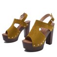 thumbnail image 5 of EQWLJWE Women鈥檚 Fashion Ladies Shoes, Faux Suede Trendy Party Studded Heeled Clogs w Buckle, Slide On Mid High Platform Block Fashion Heel Mule Sandals, 5 of 5