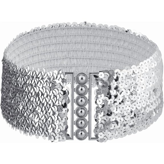 Sparkle Sequins Wide Elastic Dress Belts Alloy Stretchy Chain Belts for Ladies Decoration Platinum Silver 500x73x3.5mm for DIY