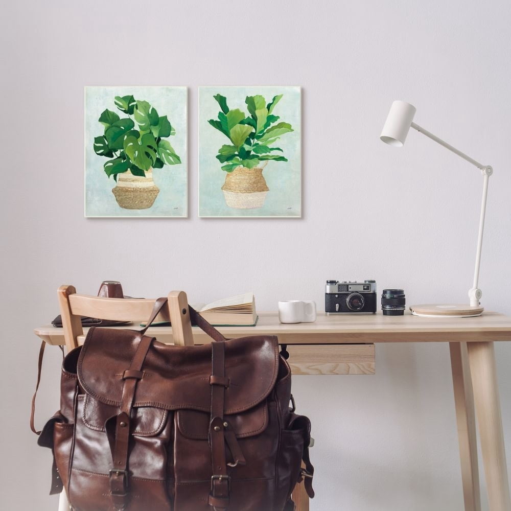 Stupell Industries Serene Monstera Indoor Plant Minimal Green Tan Canvas Wall Art Design by Julia Purinton, 2 Piece, 24" x 30"