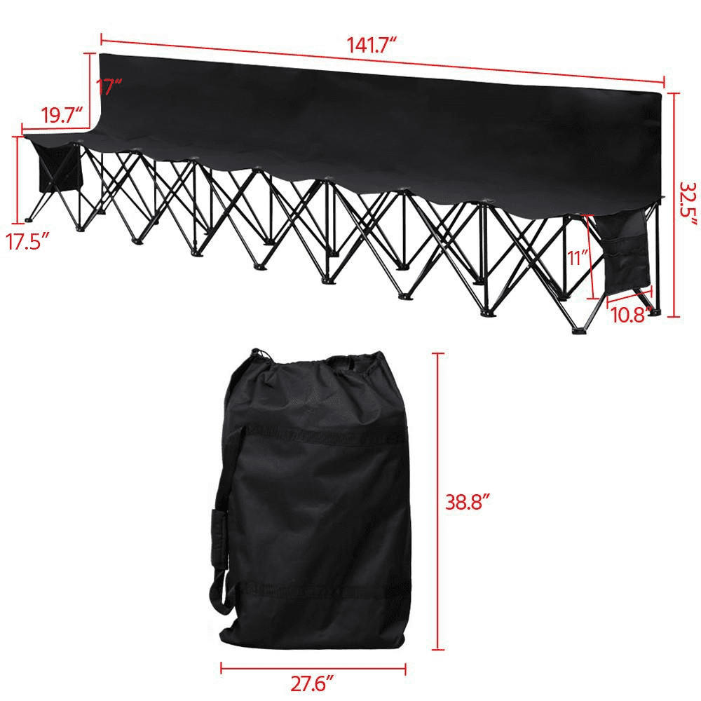 Renwick 8 Seats Portable Folding Bench with Backrest, Black