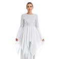thumbnail image 3 of Fldy Women's Shiny Sequins Liturgical Praise Dance Dress Flared Sleeve Worship Costume with Maxi White S, 3 of 5