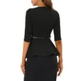 thumbnail image 3 of INSPIRE CHIC Peplum Tops for Women's 3/4 Sleeve Teacher Belted Elegant Business Work Blouse M Black, 3 of 6