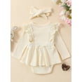 thumbnail image 3 of Bagilaanoe Newborn Baby Girl Rompers Dress Fly Sleeve Bodysuits + Headband 3M 6M 9M 12M Infant Lace Patchwork A-line Dresses, 3 of 9