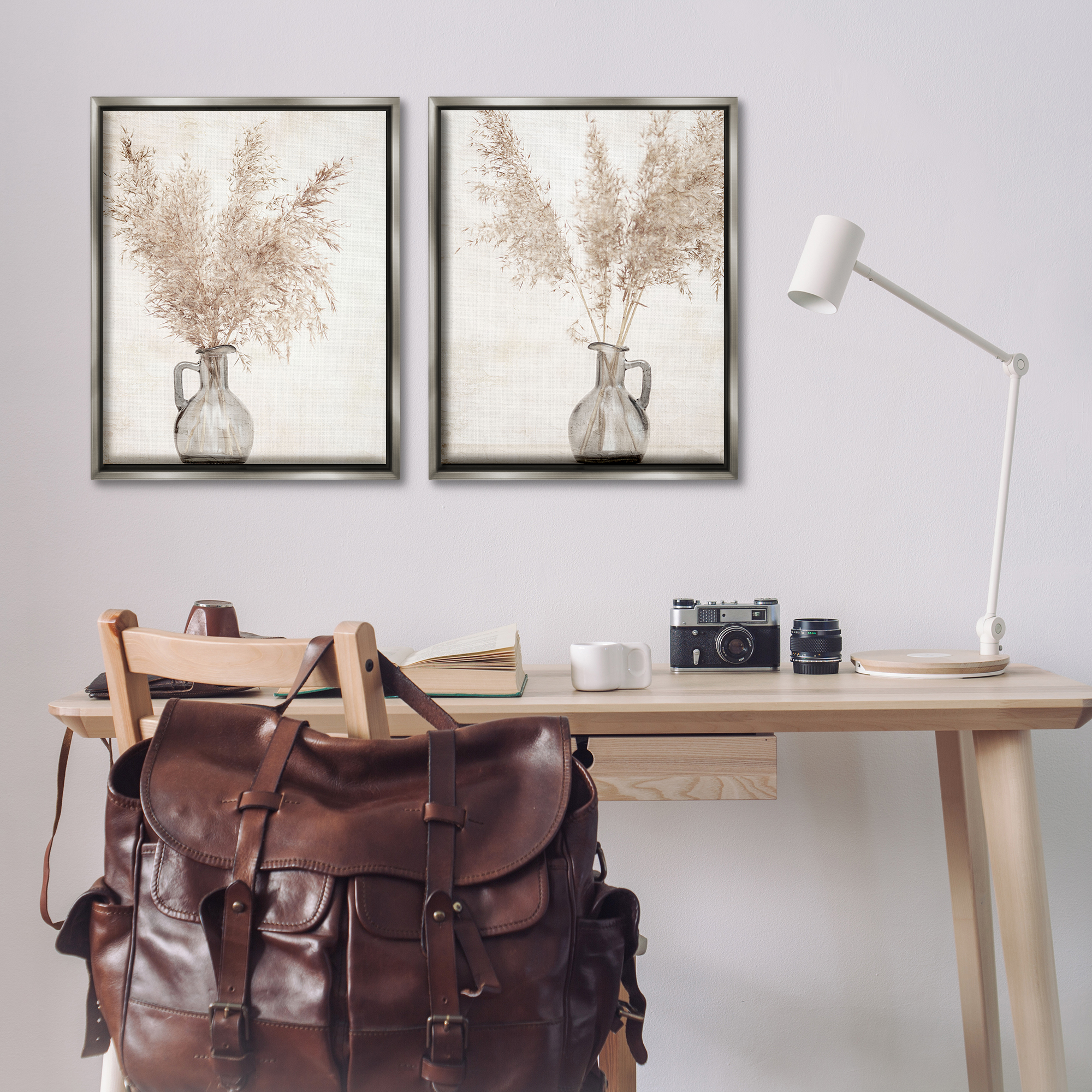 Stupell Industries Wild Pampas Stalks Vase Plants & Flowers Photography Gray Floater Framed Canvas Art Print Wall Art, 31 x 25, Set of 2