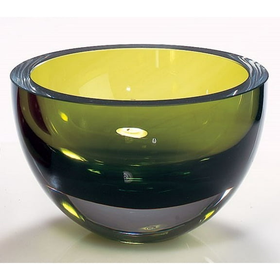 Moss Green Mouth Blown Polish Crystal Thick Walled Bowl