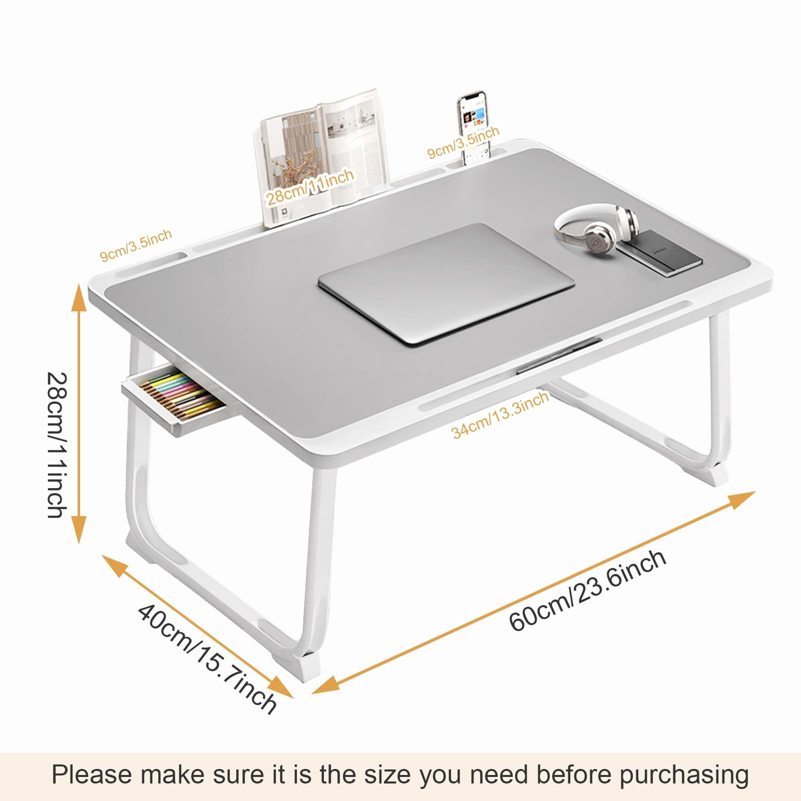 Extra Large 23 Inch Foldable Laptop Bed Desk With Storage Drawer & Bookstand  Portable Lap Tray Table For Sofa Couch Floor Multifunction Home Office
