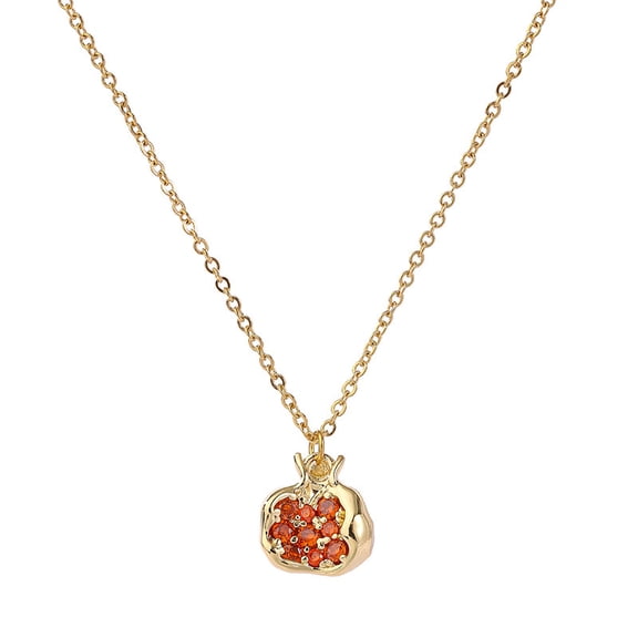 Pomegranate Necklace for Women Novel Fashion 18K Gold Plated Red Pomegranate Rhinestone Pendant Necklace Cute Dainty Lemon Strawberry Fruit Necklace Personalized Birthday Jewelry