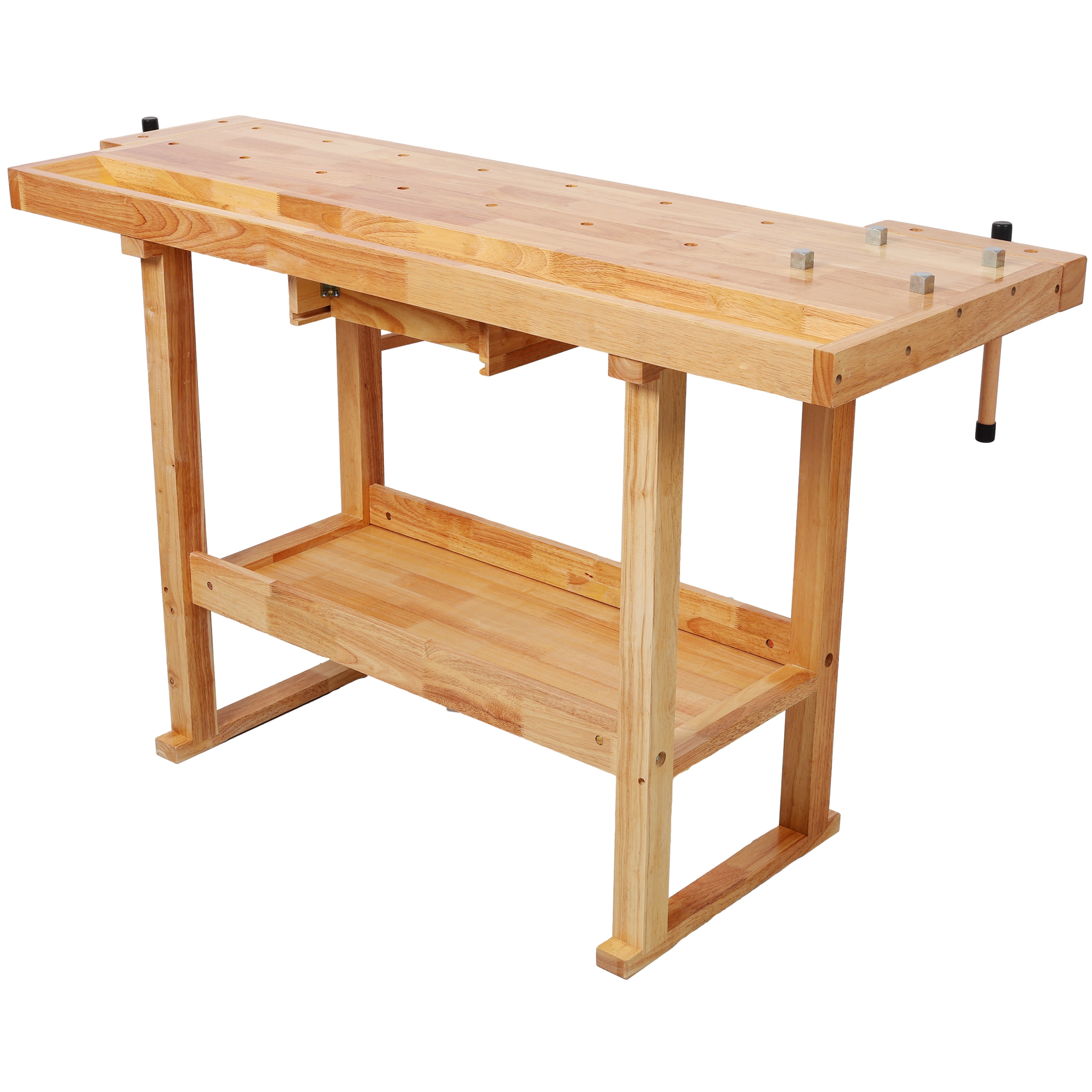 55" Wood Workbench, Heavy Duty Woodworking Bench with Adjustable Handle, 300Lbs Load Capacity Woodworking Table Work Bench with Storage for Garage, Workshop, Home Storage