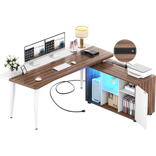 Homieasy L Shaped Desk with Power Outlet, 55 Inch LShaped Gaming Desk
