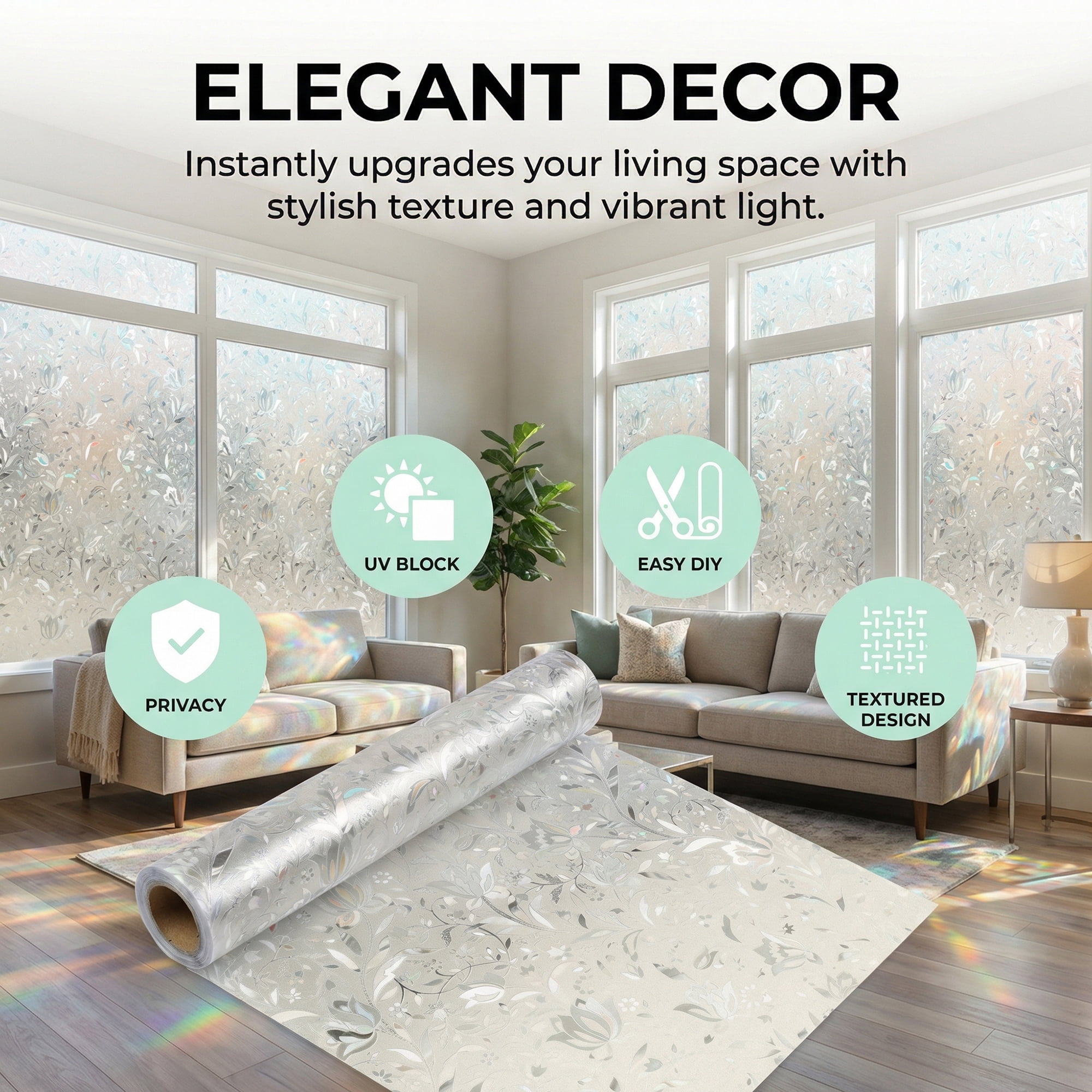 Unique Bargains Static Cling Frosted Window Privacy Film Iridescent Silver 39.4" x 23.6"