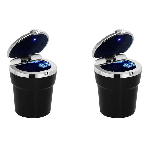 2X Car Ashtray with Lid - Portable Travel Car Ashtray Self-Extinguishing - Made of Fire Plastic, Black